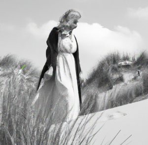 Pintura em Preto e Branco inspirada e que segue o estilo do filme de 1964 "Woman in the Dunes"