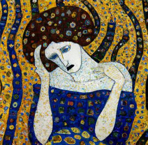 Pintura gerada pelo Dall-e, no estilo de Gustav Klimt de uma mulher com ansiedade