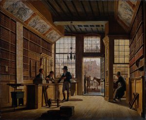 Pintura de Johannes Jelgerhuis, em que um homem está numa livraria rodeado de livros e possuindo o desejo por ler