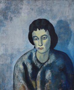 Imagem da Pintura de Pablo Picasso do seu período azul intitulada "Woman With Bangs"