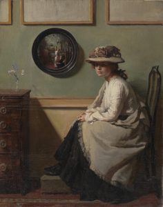 Imagem da pintura "The Mirror" de Sir William Orpen em que temos uma senhora a frente de um espelho