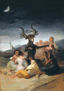 Imagem da pintura de Francisco Goya, intitulada "Witches Sabbath". Nela vemos bruxas no que parece ser um culto