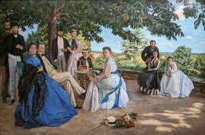Imagem da pintura de Frédéric Bazille, intitulada "Réunion de Famille". Nela vemos uma família reunida fazendo uma ligaçao com o artigo sobre Personalidade e Família