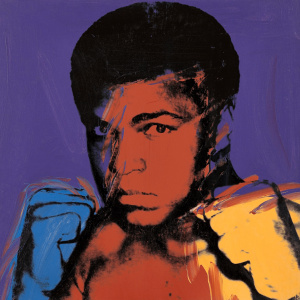 Imagem da obra de Andy Warhol que retrata Muhammed Ali um pugilista que deixou a sua marca no mundo do desporto