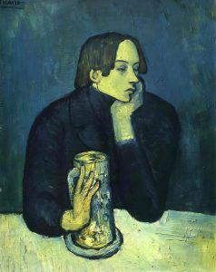 Imagem de Pablo Picasso intitulada “Portrait de Jaime Sabartes” onde temos um homem triste e repleto de tristeza