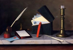 Imagem de William Michael Harnett, intitulada "Secretary's Table" onde temos uma carta ao futuro eu