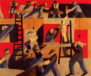Pintura de Jacob Lawrence, “The Builders” que representa bem-estar organizacional
