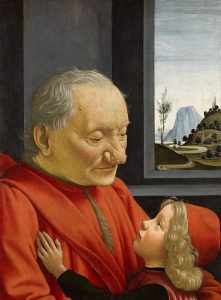 Pintura de Domenico Ghirlandaio, “An Old Man and His Grandson” que representa o envelhecimento e demência