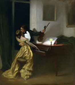 Pintura René-Xavier Prinet, “The Kreutzer Sonata [La Sonate à Kreutzer]” que representa a musica e os nossos olhos