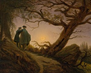 Pintura de Caspar David Friedrich, “Two Men Contemplating the Moon” que representa o meu potencial e a ideia de trauma, superar os bloqueios emocionais