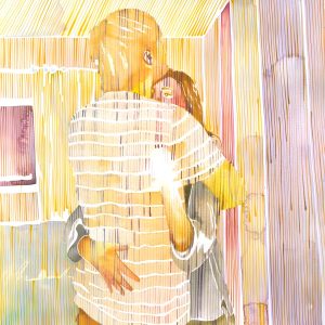 Pintura de Kristina Rose Baker, “Your Body Becomes The Vehicle For My Loss” que representa o poder de um abraço