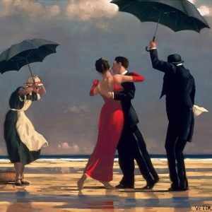 Pintura de Imagem Por, Joseph Lorusso, “Kisses in the Rain” que representa o amor
